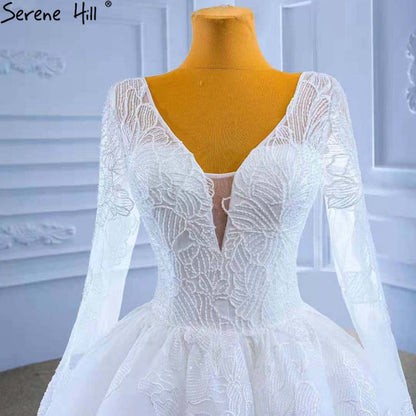 White Beaded Lace Wedding Dresses 2025 V-neck Lace Up Sexy Bride Gowns HM67364 Custom Made