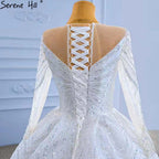 Weiß Perlen Luxus Hochzeit Kleider 2025 Lange Ärmel Lace Up Braut Kleider HM67382 Nach Maß 