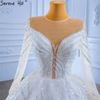 Weiß Perlen Luxus Hochzeit Kleider 2025 Lange Ärmel Lace Up Braut Kleider HM67382 Nach Maß 