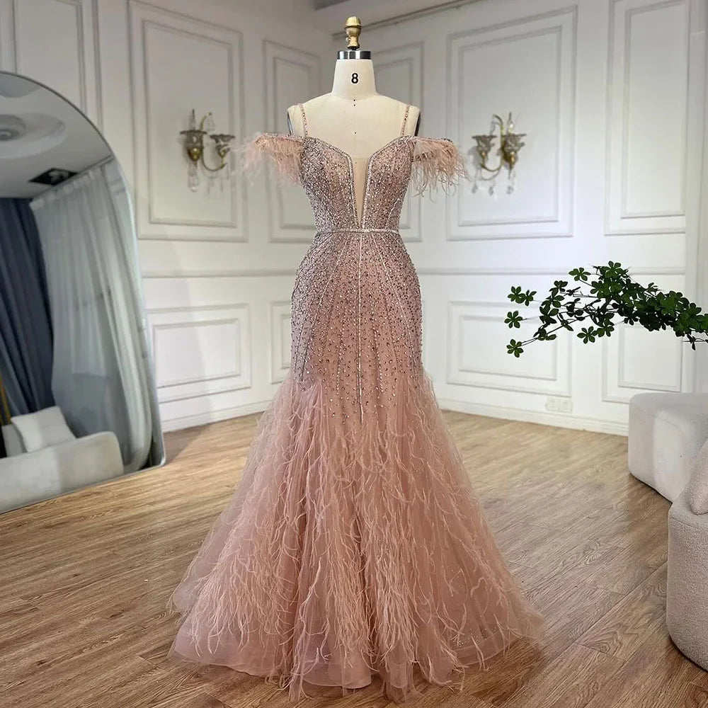 Luxus Federn Weiß Nude Ball Abendkleider LA71656 