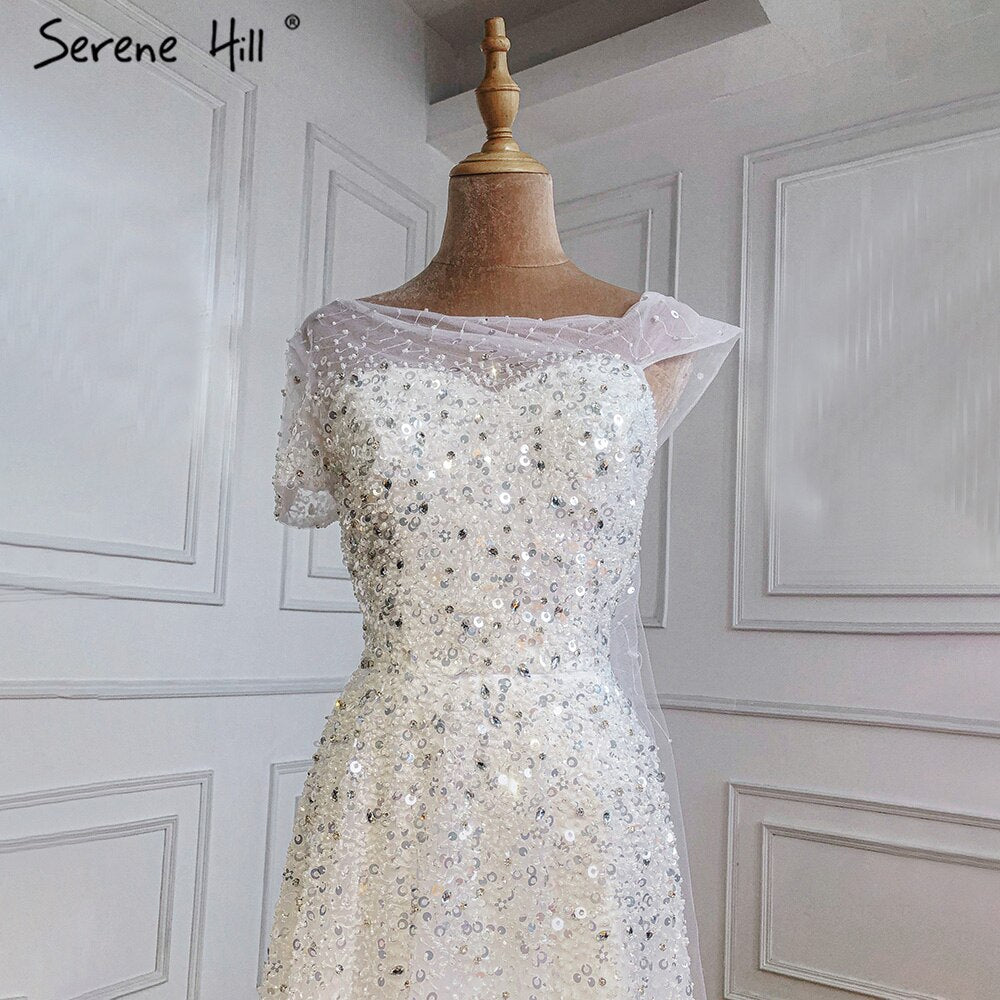 White Beaded Sexy Evening Dresses Gowns 2025 One Shoulder A-Line For Women Wedding Party LA71293