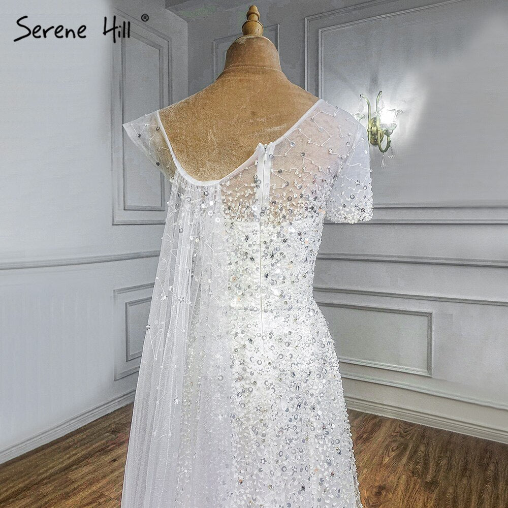 Weiß Perlen Sexy Abendkleider Kleider 2025 Eine Schulter A-linie Für Frauen Hochzeit Party LA71293 
