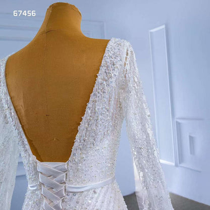 White Cape Sleeves Luxury Lace Beaded V Neck Lace Up Bride Gowns Wedding Dress 2025 High End Custom Made HM67456