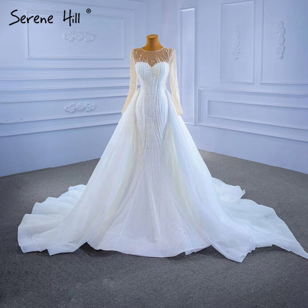 Weiß Abnehmbare Rock Hochzeit Kleider 2025 Meerjungfrau Elegante Luxus Braut Kleider HM67315 Nach Maß 