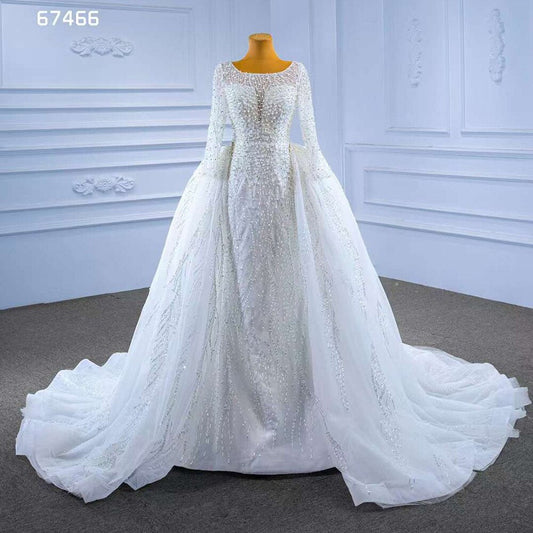 White Detachable Train Mermaid Pearls Beaded Lace Up Bride Gowns Wedding Dress 2025  High End Custom Made HM67466