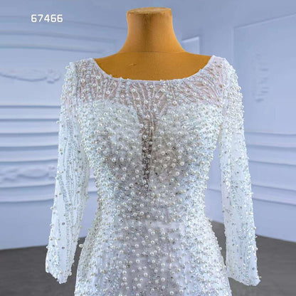 White Detachable Train Mermaid Pearls Beaded Lace Up Bride Gowns Wedding Dress 2025  High End Custom Made HM67466
