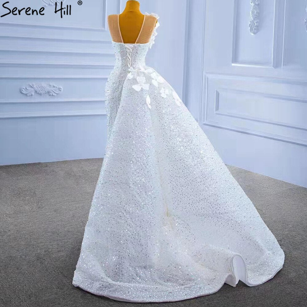 Vestido de novia blanco con cola desmontable, elegante, estilo sirena, con cuentas y perlas, HM67409, 2025 