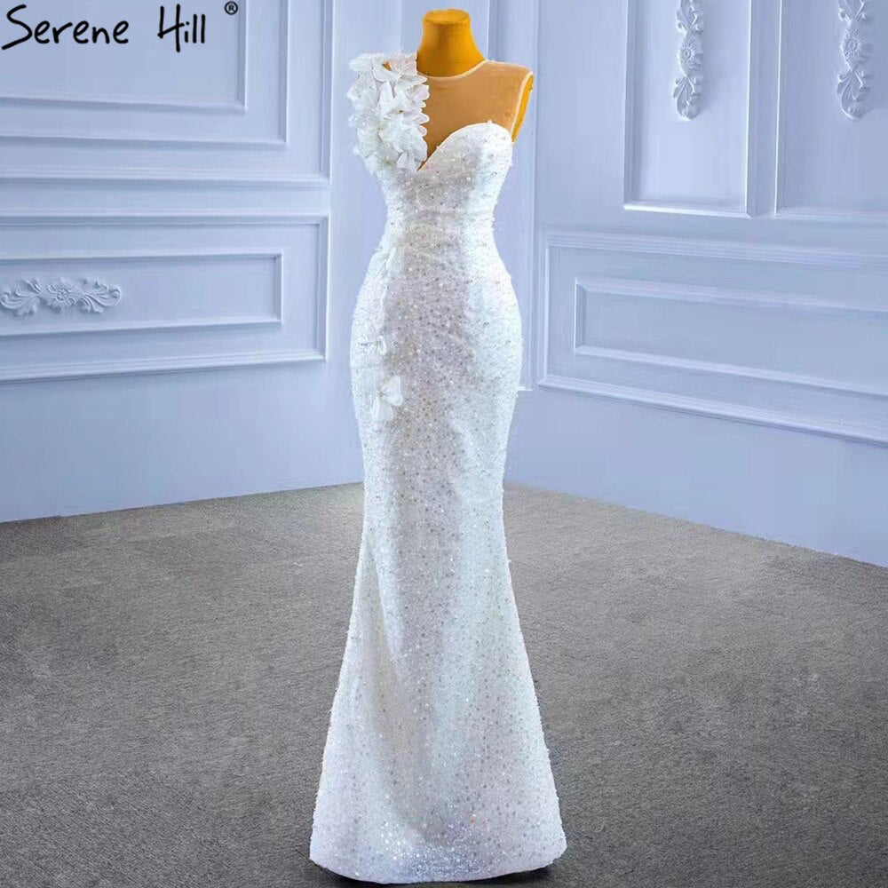 Vestido de novia blanco con cola desmontable, elegante, estilo sirena, con cuentas y perlas, HM67409, 2025 