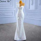 Vestido de novia blanco con cola desmontable, elegante, estilo sirena, con cuentas y perlas, HM67409, 2025 
