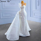 Vestido de novia blanco con cola desmontable, elegante, estilo sirena, con cuentas y perlas, HM67409, 2025 