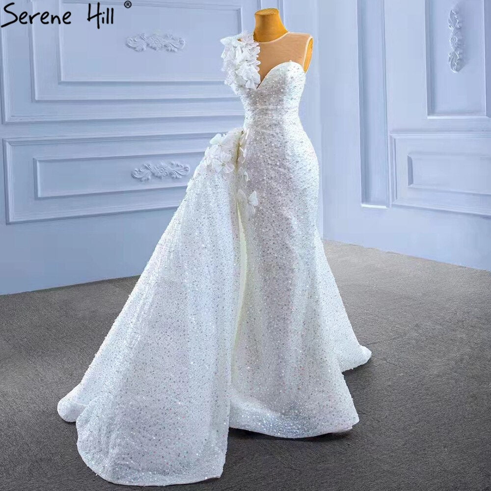 White Detachable Train Wedding Dresses Gowns 2025 Mermaid Luxury Beaded Pearls Elegant Bridal Dress HM67409
