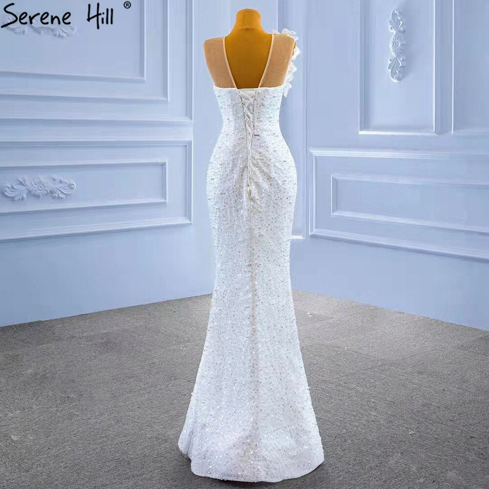 Vestido de novia blanco con cola desmontable, elegante, estilo sirena, con cuentas y perlas, HM67409, 2025 
