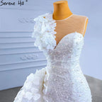 Vestido de novia blanco con cola desmontable, elegante, estilo sirena, con cuentas y perlas, HM67409, 2025 