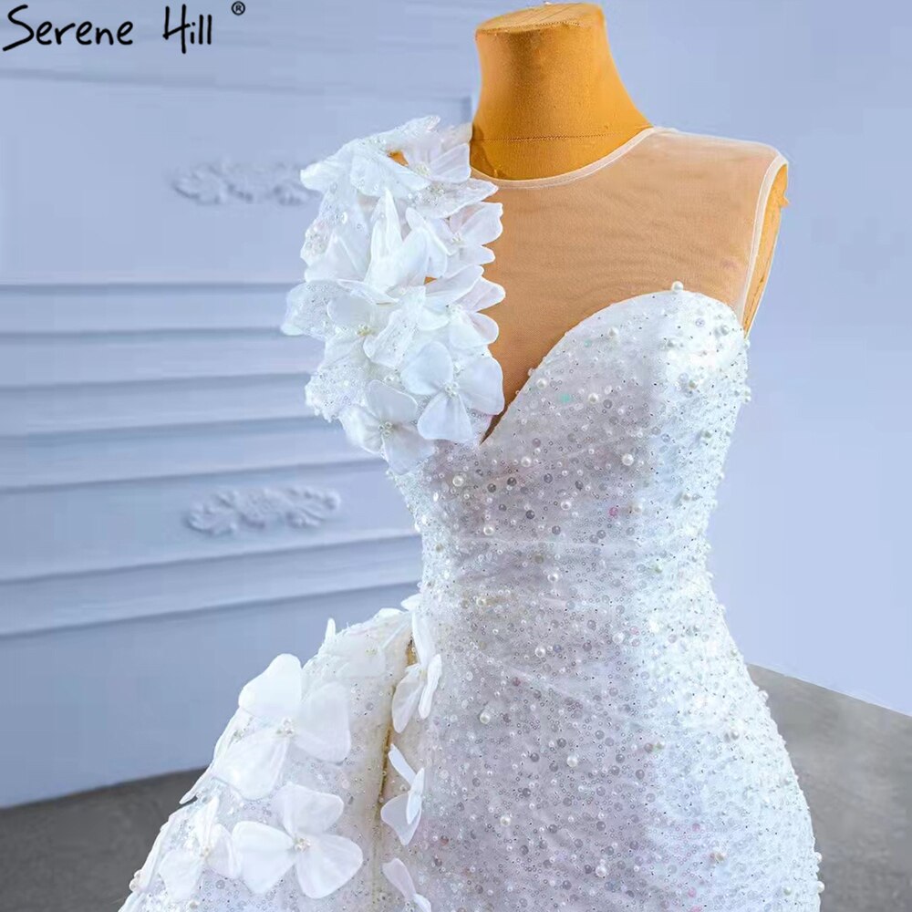 Vestido de novia blanco con cola desmontable, elegante, estilo sirena, con cuentas y perlas, HM67409, 2025 