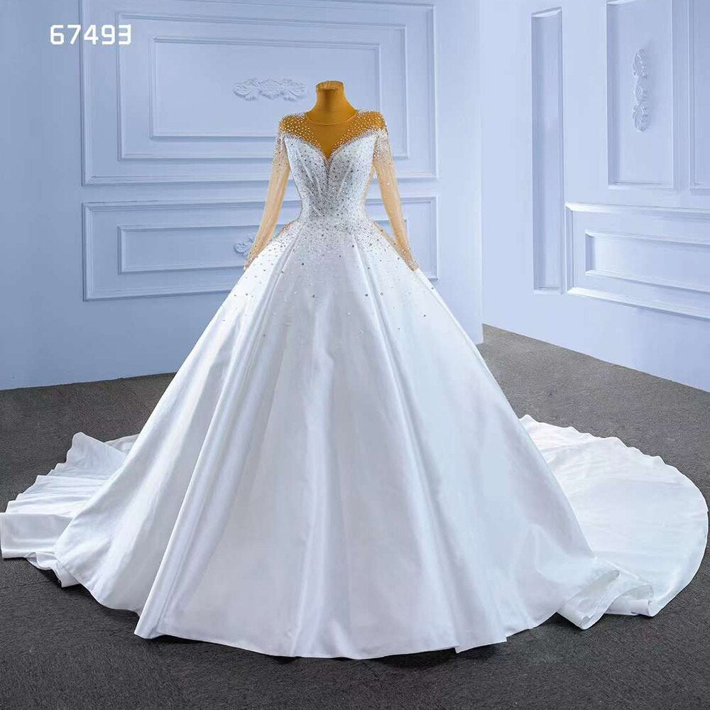 White High End Luxury Beaded Long Sleeves Lace Up Bride Gowns Wedding Dress 2025 Custom Made HM67493