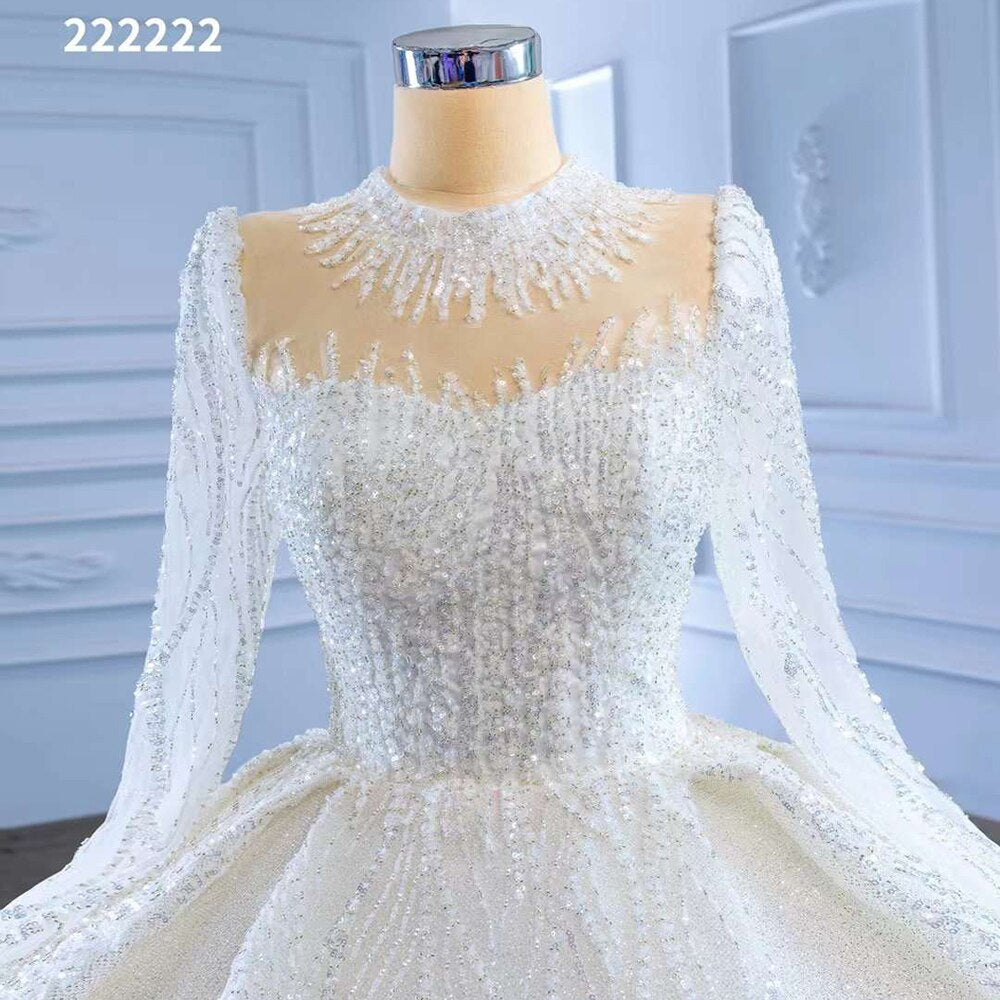 White High End Luxury Lace Beaded Long Sleeves O Neck Bride Gowns Wedding Dress 2025 Custom Made HM222222
