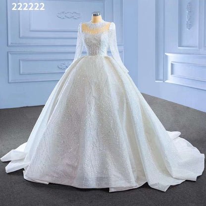 White High End Luxury Lace Beaded Long Sleeves O Neck Bride Gowns Wedding Dress 2025 Custom Made HM222222
