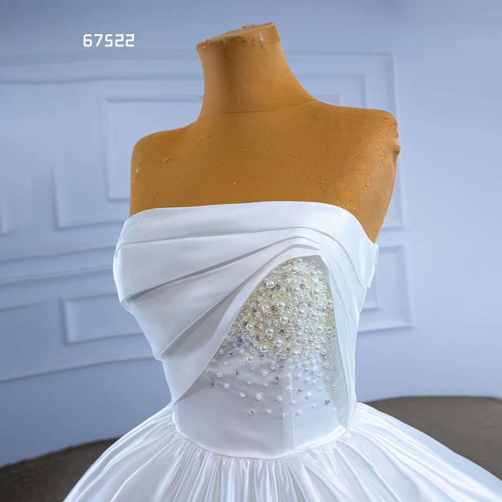 White High End Strapless Beaded Luxury Pearls Lace Up Bride Gowns Wedding Dress 2025 Custom Made HM67522