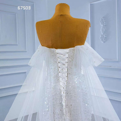 White Elegant Mermaid Strapless Luxury Pearls Beaded Lace Up Wedding Dress 2025 High End Custom Made HM67503