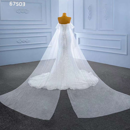 White Elegant Mermaid Strapless Luxury Pearls Beaded Lace Up Wedding Dress 2025 High End Custom Made HM67503