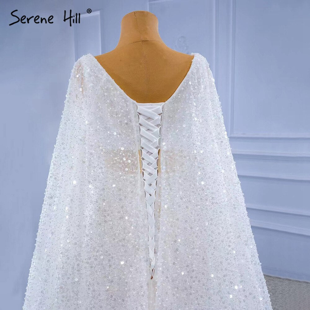White High-end Luxury Evening Dresses Gowns 2025 Beaded Feather Cape Sleeve For Women Party HM67305