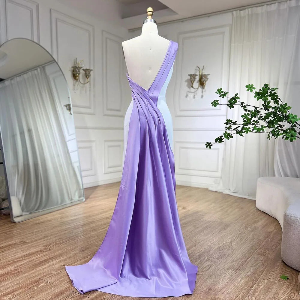 Vestido de noche de satén blanco lila, midi, de un solo hombro, con mariposas y cuentas, para boda de mujer LA72213 