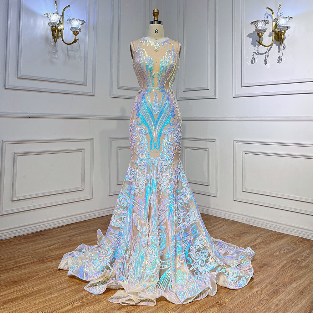 Vestidos de fiesta largos blancos 2025, de lujo, con lentejuelas, estilo sirena sexy, para chicas negras, vestidos de fiesta de gala 2025 LA72025 