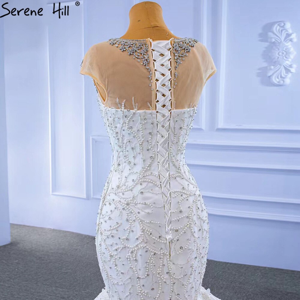 Weiß Luxus Elegante Meerjungfrau Brautkleider 2025 Perlen Diamant Kappe Ärmeln Braut Kleider HM67296 Nach Maß 