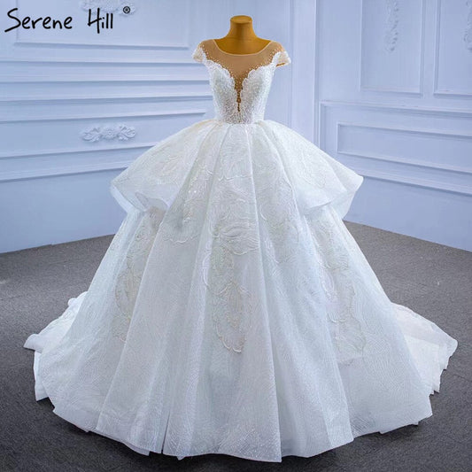 White Luxury High-end  Wedding Dresses 2025 Beaded Pearl Lace Up Bride Gowns HM67306 Custom Made