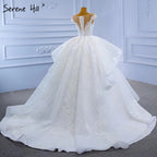Weiß Luxus High-end Brautkleider 2025 Perlen Perle Lace Up Braut Kleider HM67306 Nach Maß 