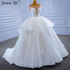 Weiß Luxus High-end Brautkleider 2025 Perlen Perle Lace Up Braut Kleider HM67306 Nach Maß 