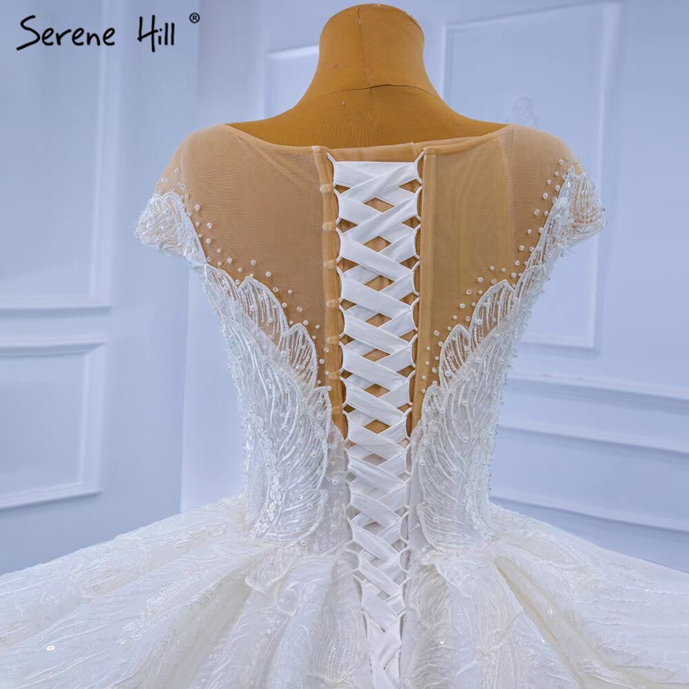 White Luxury High-end  Wedding Dresses 2025 Beaded Pearl Lace Up Bride Gowns HM67306 Custom Made