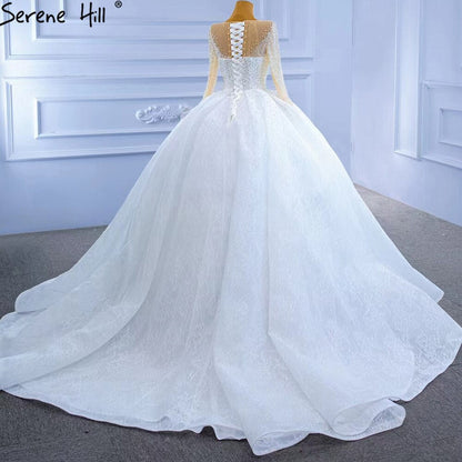 White Luxury High-end Wedding Dresses 2025 Beaded Pearls Sparkle Bride Gowns HM67293 Custom Made