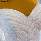 White Luxury Mermaid Wedding Dresses 2025 Elegant Beading Pearls Sexy Bridal Gowns HM67242