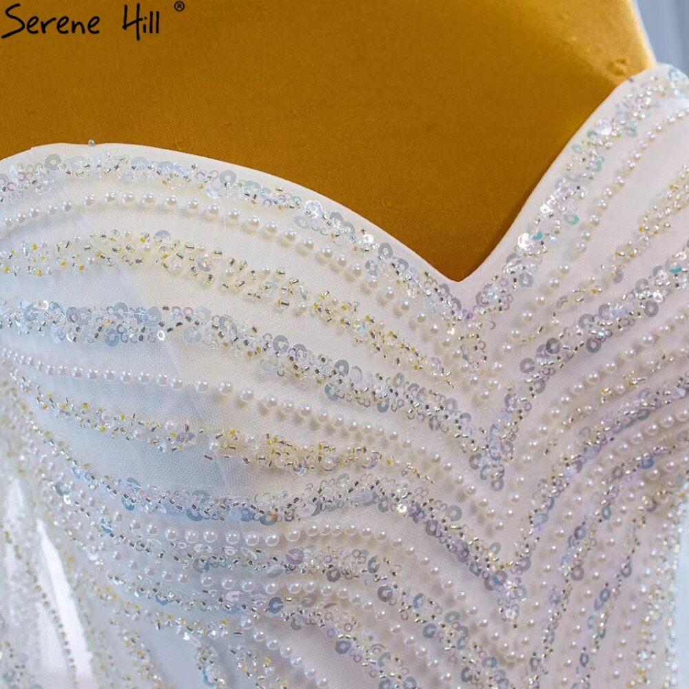 White Luxury Mermaid Wedding Dresses 2025 Elegant Beading Pearls Sexy Bridal Gowns HM67242