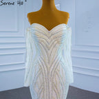 White Luxury Mermaid Wedding Dresses 2025 Elegant Beading Pearls Sexy Bridal Gowns HM67242