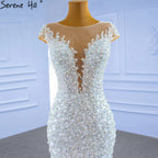 Vestido de novia blanco de lujo estilo sirena 2025, elegante vestido de novia con volantes y cuentas HM67291 