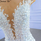 Vestido de novia blanco de lujo estilo sirena 2025, elegante vestido de novia con volantes y cuentas HM67291 