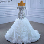 Weiß Luxus Rüschen Perlen Brautkleider 2025 Meerjungfrau Elegante High-end-Braut Kleider HM67365 Nach Maß 