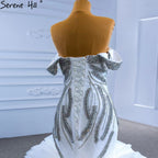 Weiß Luxus Rüschen Perlen Brautkleider 2025 Meerjungfrau Elegante High-end-Braut Kleider HM67365 Nach Maß 