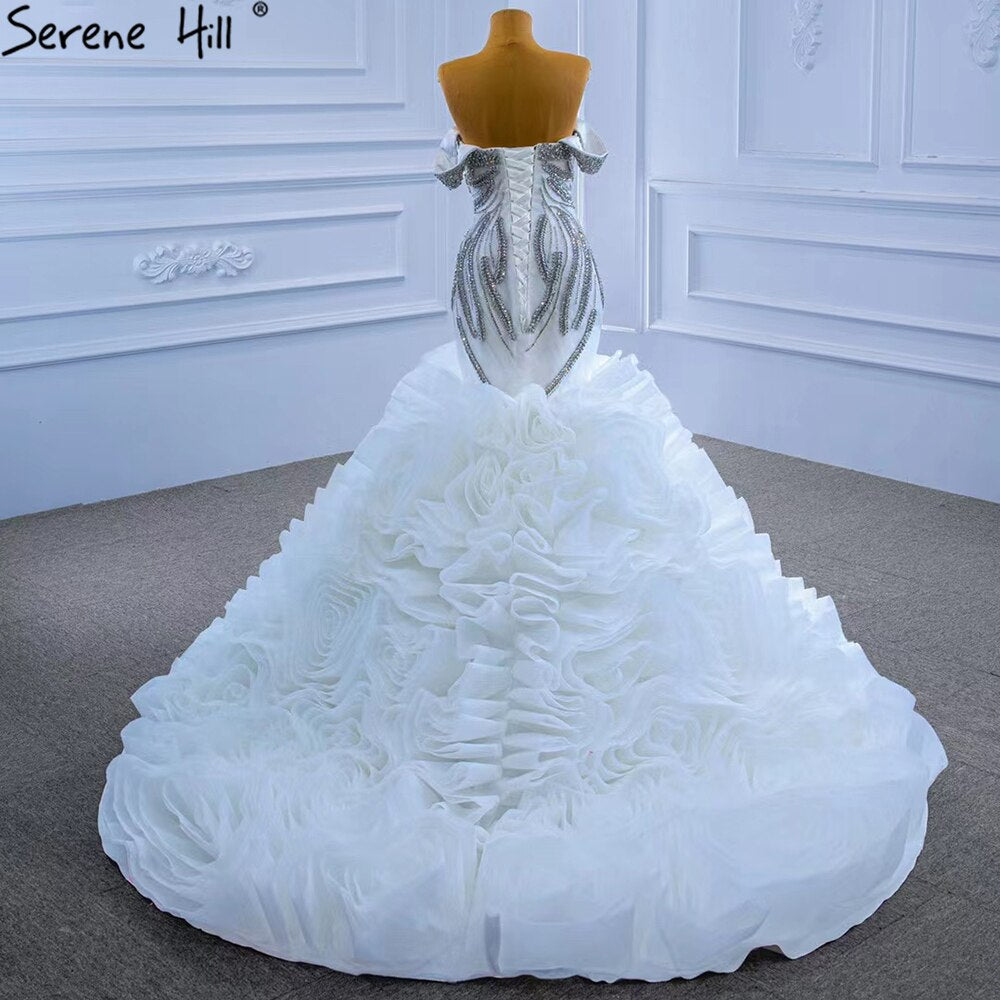 Weiß Luxus Rüschen Perlen Brautkleider 2025 Meerjungfrau Elegante High-end-Braut Kleider HM67365 Nach Maß 