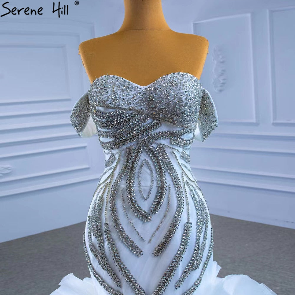 Weiß Luxus Rüschen Perlen Brautkleider 2025 Meerjungfrau Elegante High-end-Braut Kleider HM67365 Nach Maß 