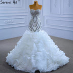 Weiß Luxus Rüschen Perlen Brautkleider 2025 Meerjungfrau Elegante High-end-Braut Kleider HM67365 Nach Maß 