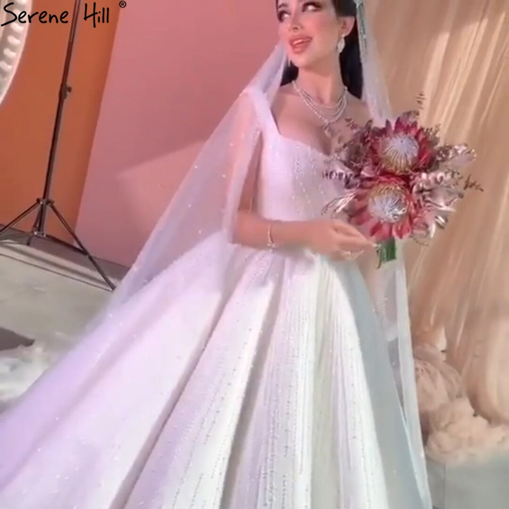 Weiß Luxus Sexy Brautkleider 2025 Spaghetti-trägern Perlen High-end-Braut Kleider HA2468 Nach Maß 