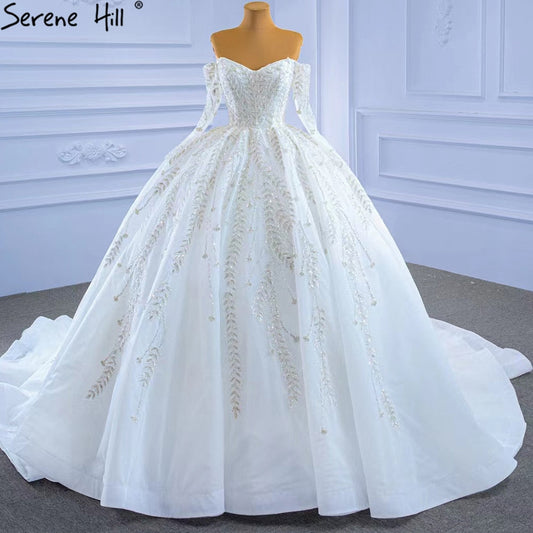 White Luxury Sexy Wedding Dresses 2025 Sparkle Beaded Lace Up Bride Gowns HM67284 Custom Made