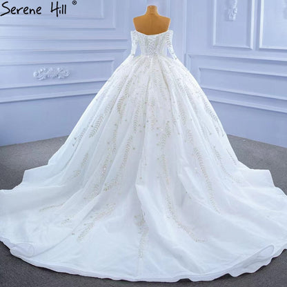 White Luxury Sexy Wedding Dresses 2025 Sparkle Beaded Lace Up Bride Gowns HM67284 Custom Made