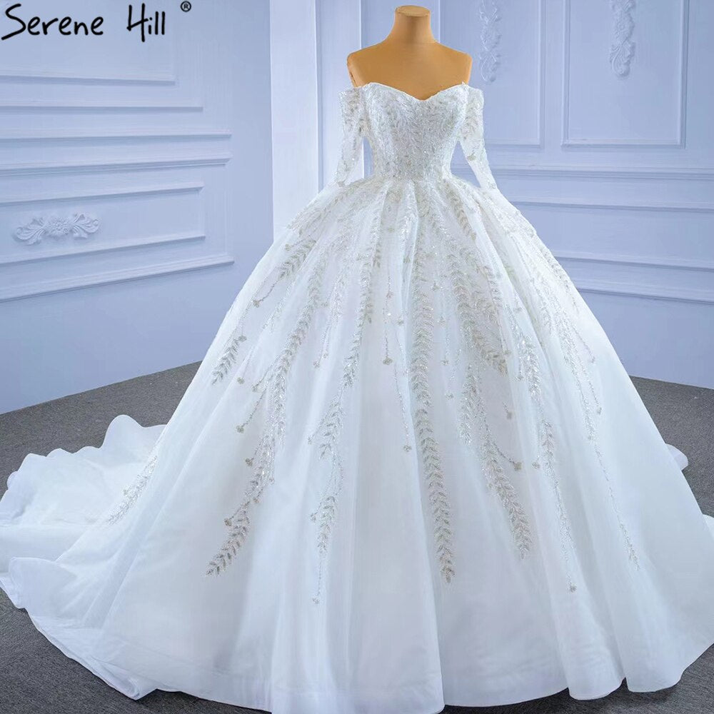 White Luxury Sexy Wedding Dresses 2025 Sparkle Beaded Lace Up Bride Gowns HM67284 Custom Made