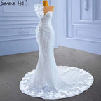 White Mermaid Elegant Wedding Dresses Gowns 2025 Flowers Beaded Luxury Bridal Dress HM67424