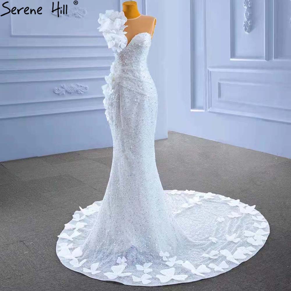 White Mermaid Elegant Wedding Dresses Gowns 2025 Flowers Beaded Luxury Bridal Dress HM67424