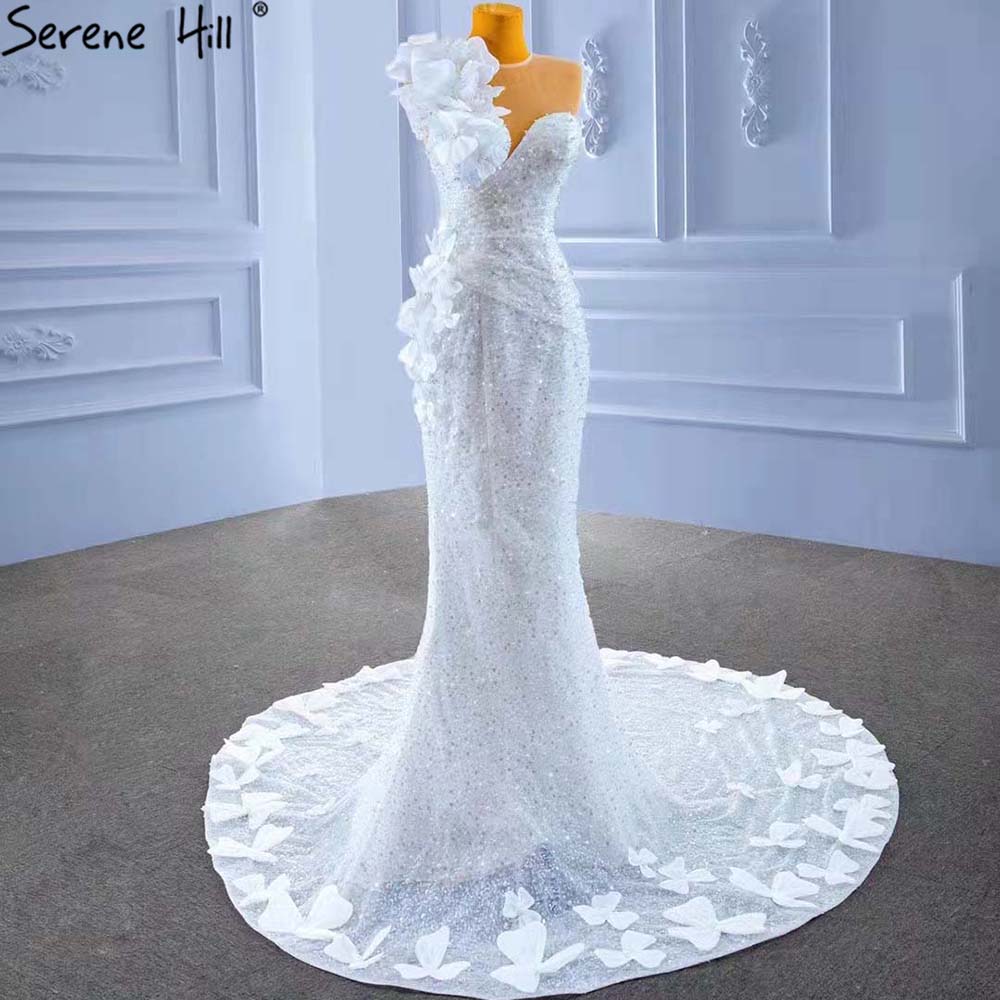 White Mermaid Elegant Wedding Dresses Gowns 2025 Flowers Beaded Luxury Bridal Dress HM67424